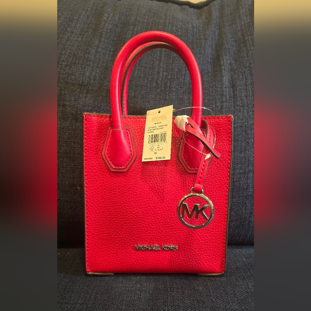Michael Kors XS Shopper Crossbody Leather Red Bag Brand New With Tags